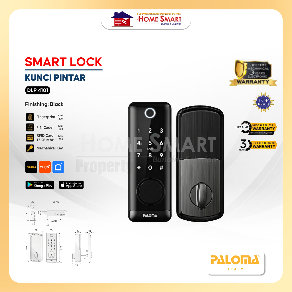 PALOMA DLP 4101 Digital Lock Deadbolt Smart Home Door Kunci Pintu WiFi - Black