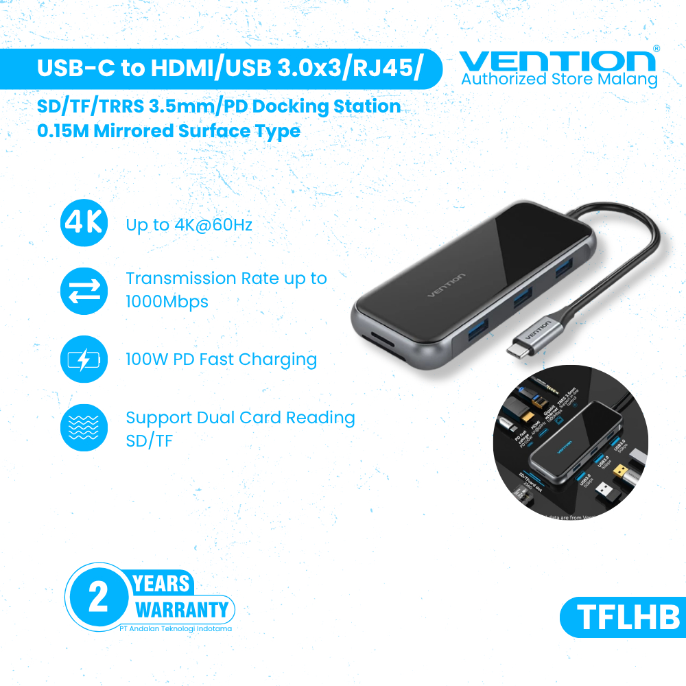 Vention Hub Multiport 9in 1 Docking Station USB Type C To HDMI TRRS VGA PD 100W Acrylic Type - TFL