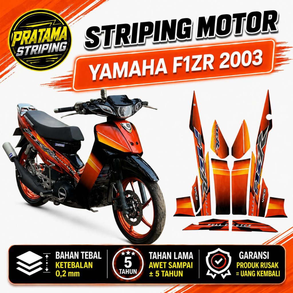 STRIPING YAMAHA F1ZR FIZR 2003 ORANGE SILVER BIRU HITAM MERAH PUTIH STICKER LIS LIST YAMAHA F1ZR FIZ