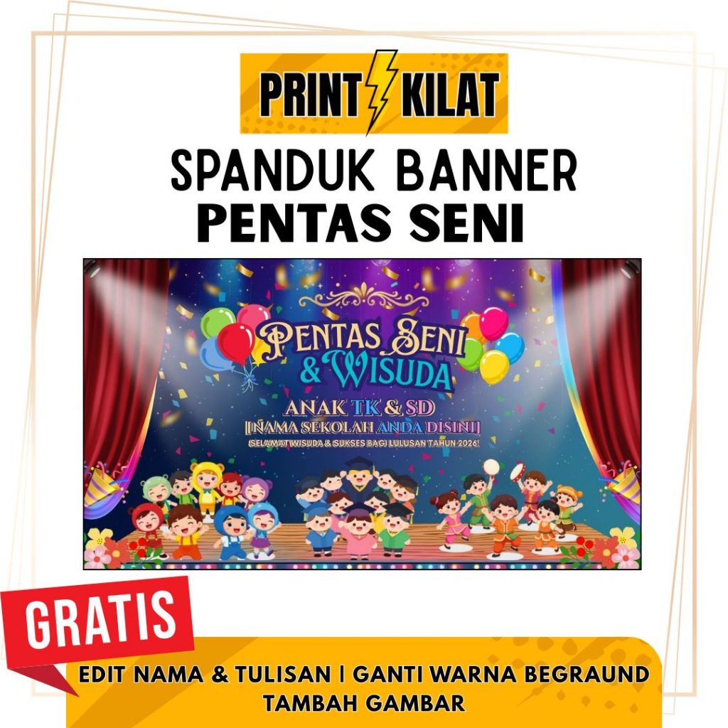 Dekorasi Graduation Pentas Seni / Wisuda  Banner Wisuda Custom Logo Nama Sekolah Universitas Instans