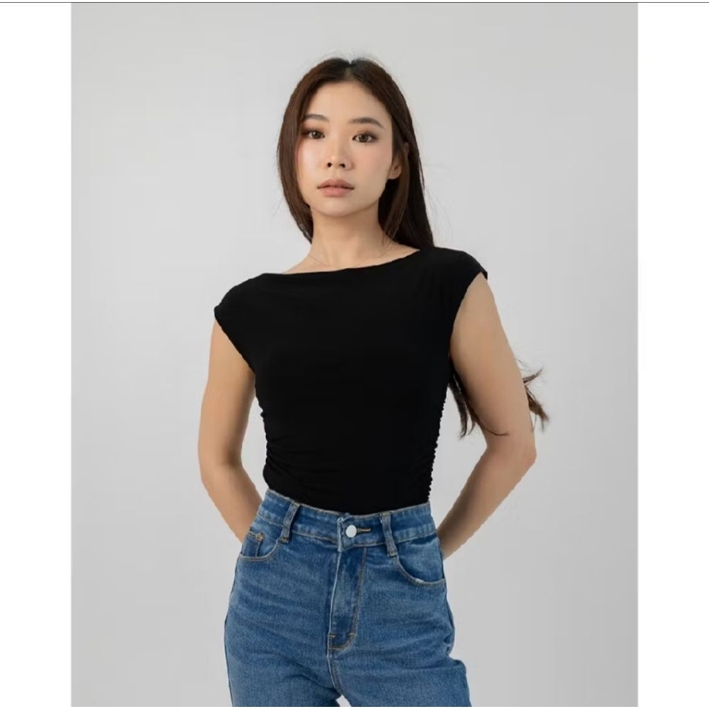 [NEW] Evertops  | Mina Ruched Top (Boat Neck) Black Size S