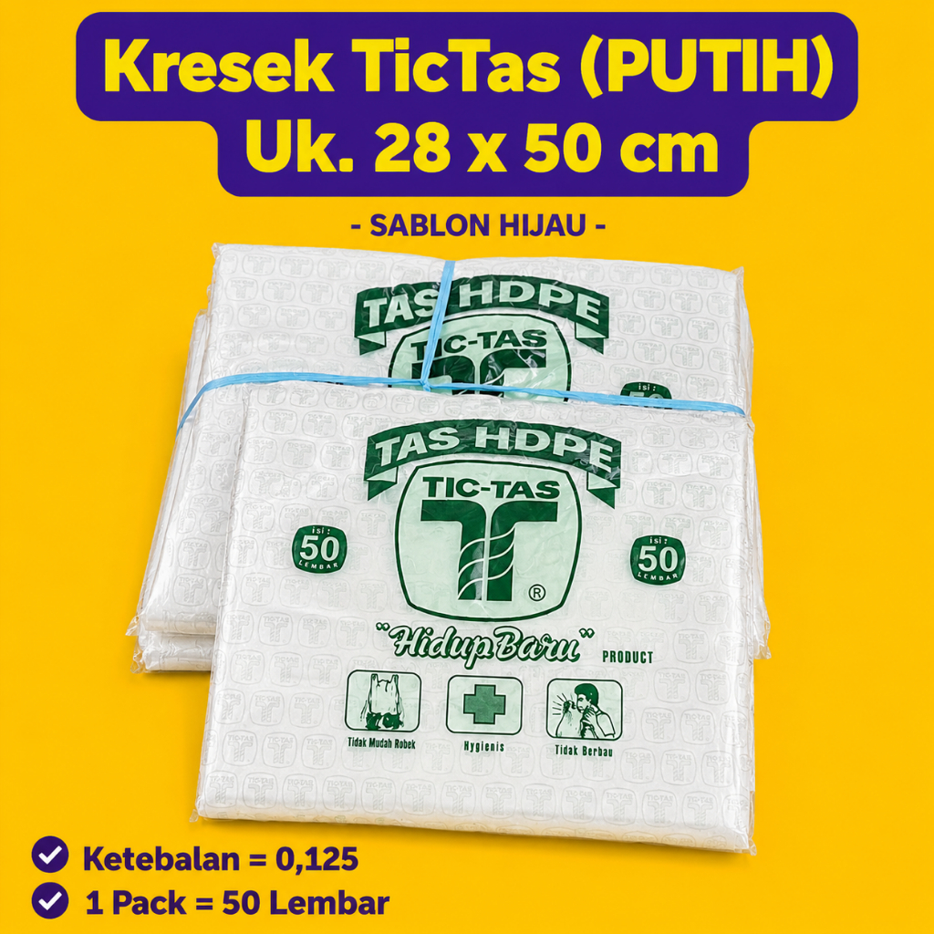 [PROMO] (50 PCS) Kantong Kresek Putih Tanggung Besar TicTas Tic-Tas (Uk. 28)