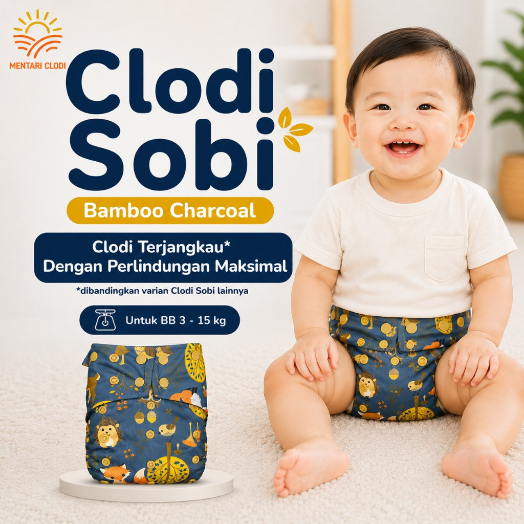 Clody Sobi Bamboo Charcoal Clodi Sobi Pocket Popok Kain Bayi Cuci Ulang Waterproof Cloudy Cloudi Ori