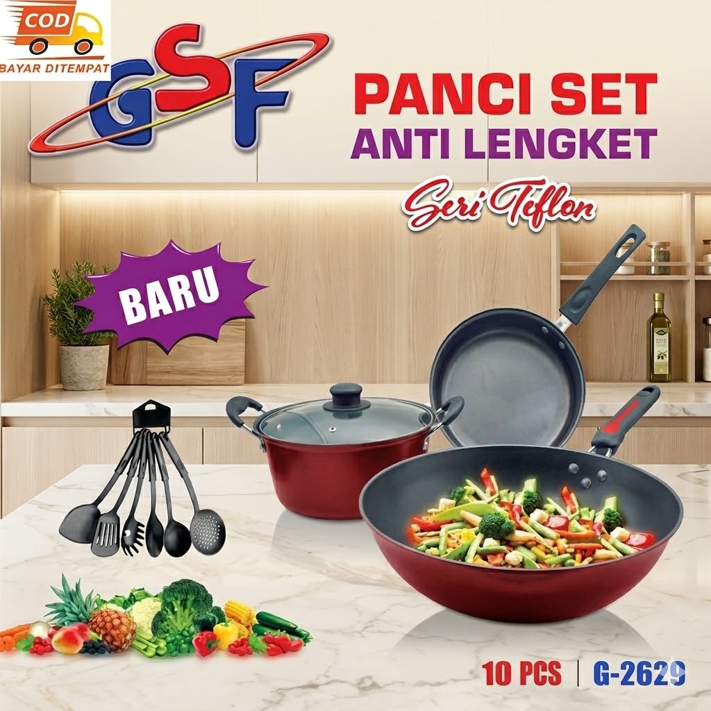GSF Panci Wajan Penggorengan Set Enamel + Spatula Set GSF 2629
