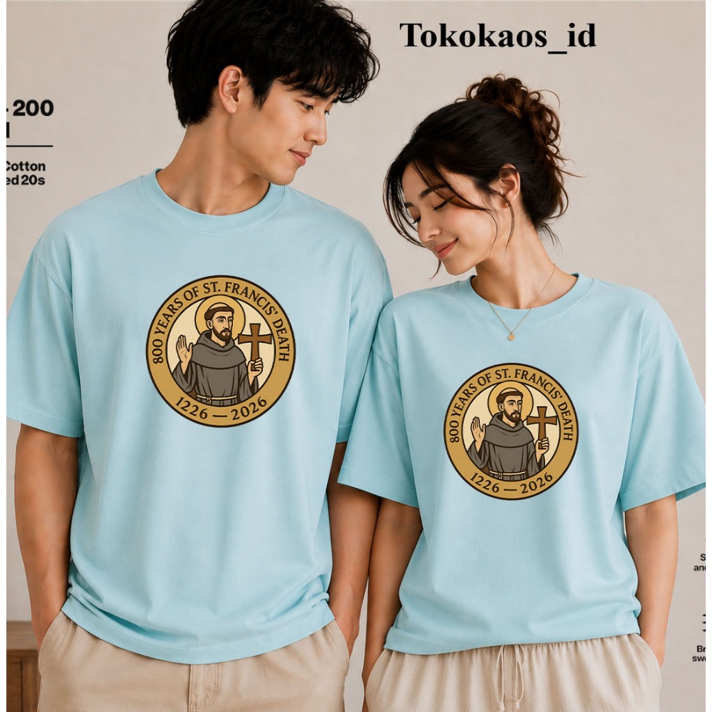 BAJU TSHIRT 800 TAHUN SANTO FRANSISKUS BAHAN KATUN PREMIUM 20S /KAOS SERAGAM YUBILEUM 2026 ST FRANCI