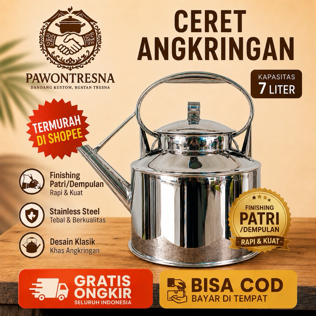 Ceret Angkringan Kapasitas 7 Liter Bahan Stainless Steel Teko Pemanas Air | Pawon Tresna Klaten