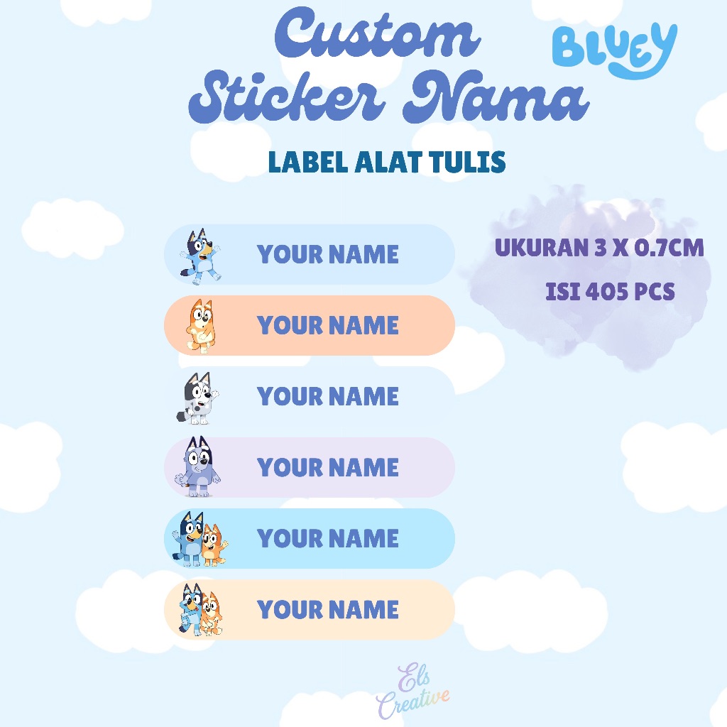 Stiker Label Nama Anak Alat Tulis Custom Sticker Bluey Edition Premium Quality Print Sticker Pack Wa
