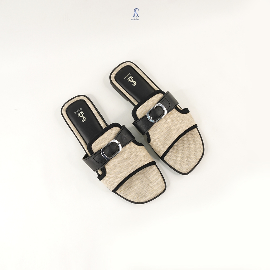 LaSelene - Zora Sandal Teplek Wanita Sandal Slop Gesper Anti Slip L1 | Ivory