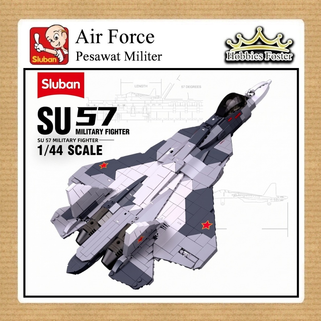 BRF Sluban B0986 - Air Force Military Jet Fighter SU57 Mainan MOC Pesawat DIY 0986