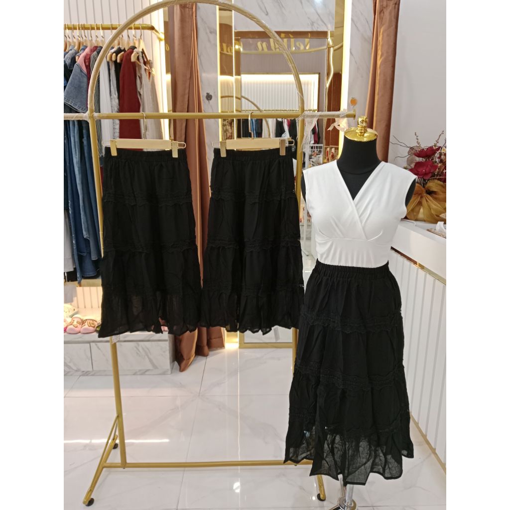 Rok hitam renda bordir Import BKK