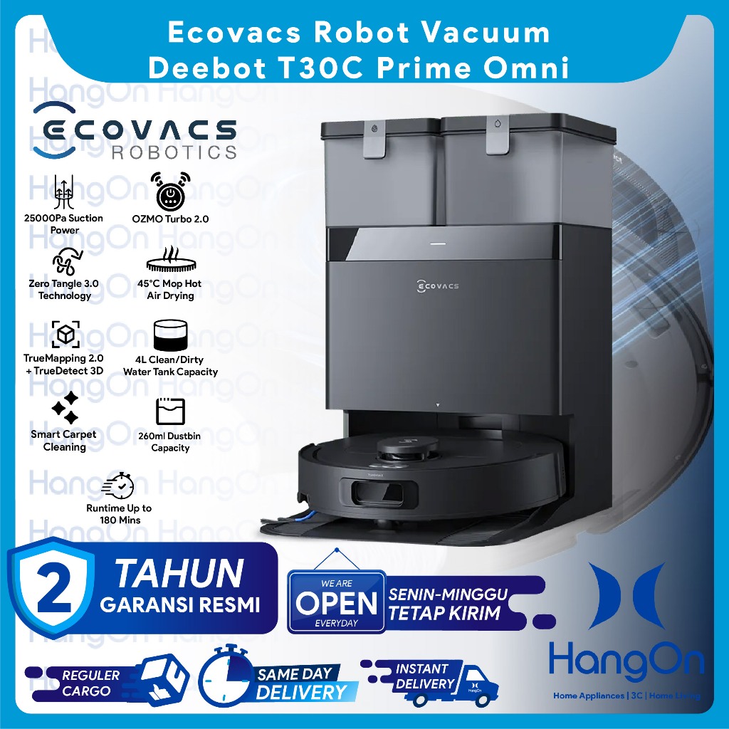Ecovacs Deebot T30C Prime Omni Robot Vacuum Cleaner and Mop Penyedot Debu Auto Empty Dust Sapu dan P
