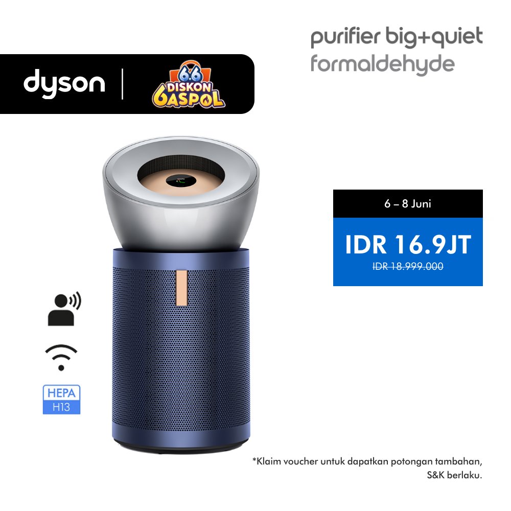 Dyson Big+Quiet Formaldehyde BP04 - Penjernih Udara HEPA H13, K-Carbon, SCO (Prussian Blue/Gold)