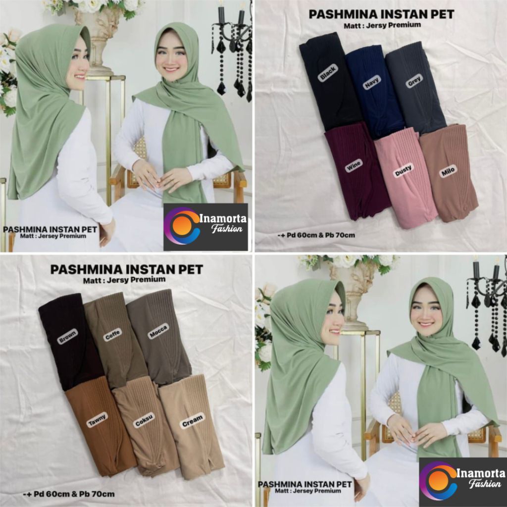 PASHMINA INSTAN WANITA PET/ HIJAB PASHMINA INSTAN  PET/ KERUDUNG PASHMINA INSTAN WANITA PET