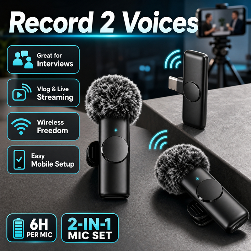 LENTIVEN Wireless Microphone Mic Wireless Clip On Microphone Mikrofon Lavalier HP Plug & Play