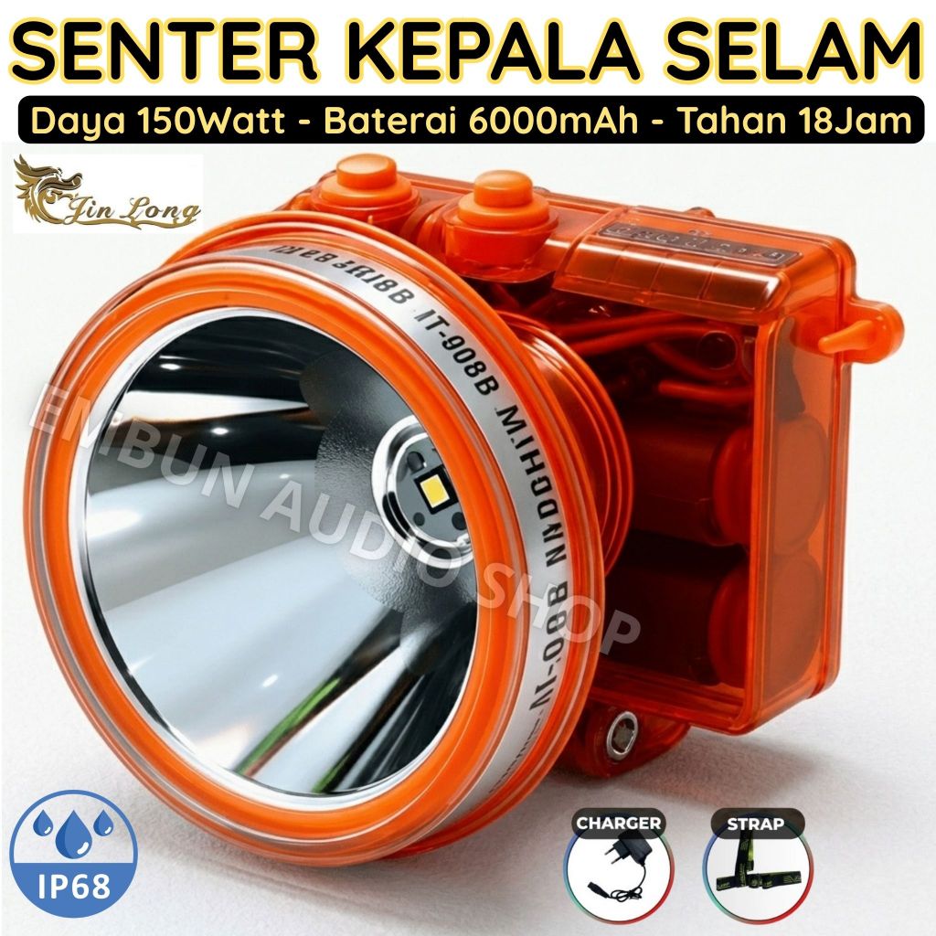 Senter Kepala Selam Jinlong JL 088 Daya 150 Watt Baterai 6000 Mah Durasi 18 Jam