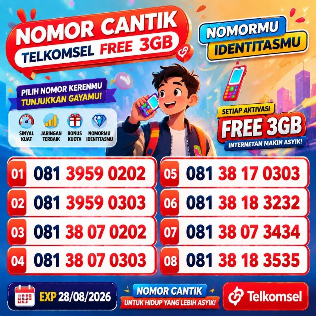 Nomor Cantik Telkomsel Seri 081 38 07 ABAB Bonus 3GB Harga 80ribu