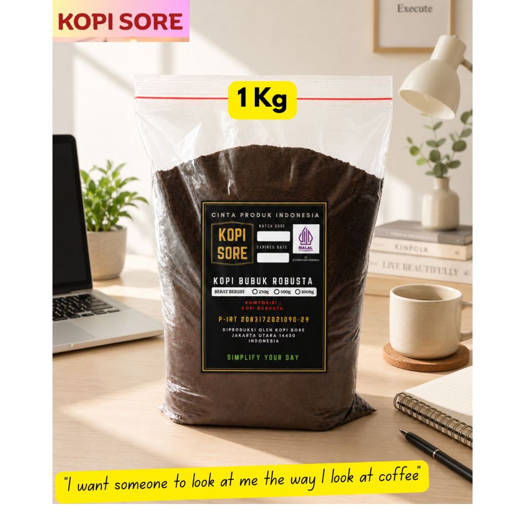 KOPI SORE – Kopi Bubuk 1Kg ROBUSTA LAMPUNG – Aroma Harum, Rasa Pahit, Kopi Hitam, Kopi Tubruk, Kopi 