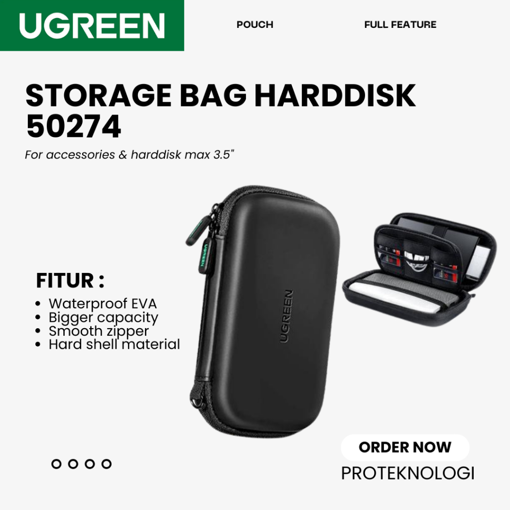 UGREEN 50274 Hard Disk Storage Bag Large Size Tas Hardisk HDD Eksternal Pouch Hardcase Waterproof