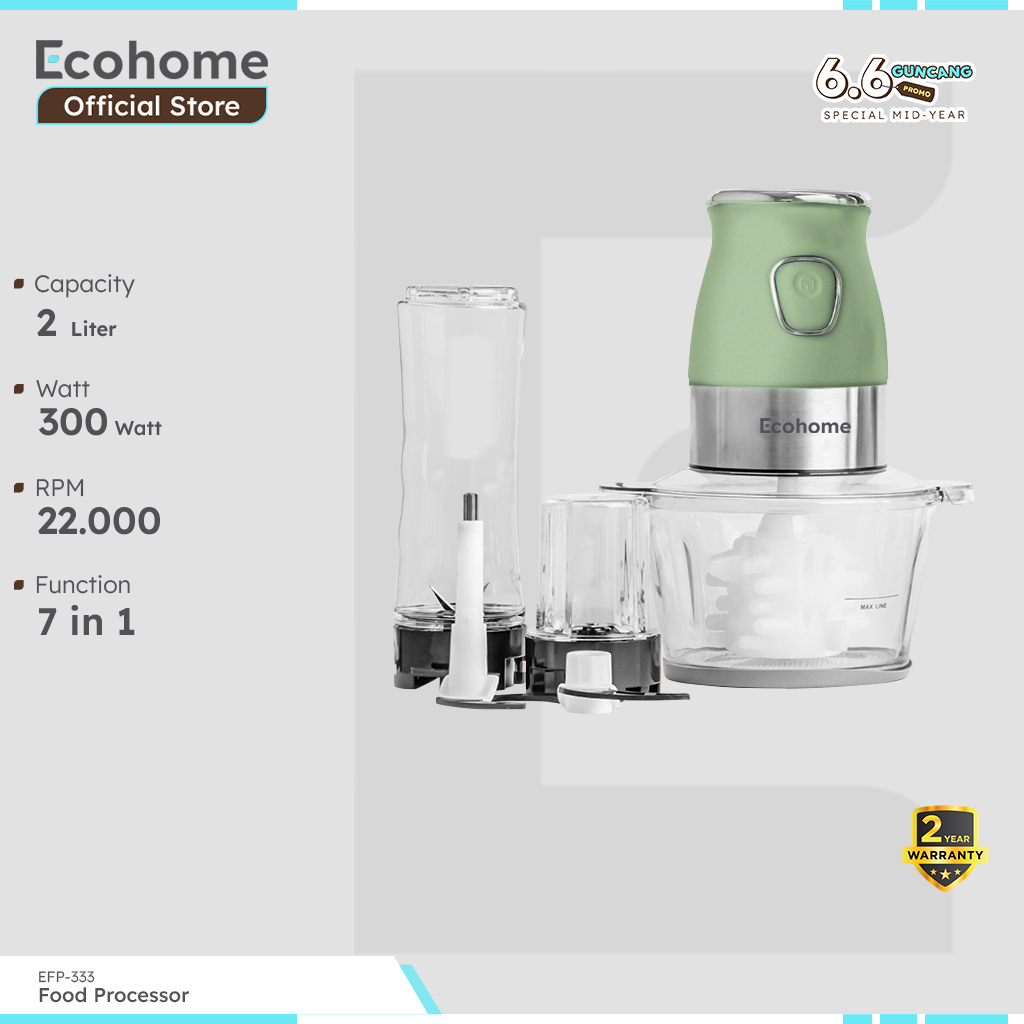 ECOHOME Food Processor 7 in 1 EFP333 Chopper Blender Smoothies and Garlic Peeler