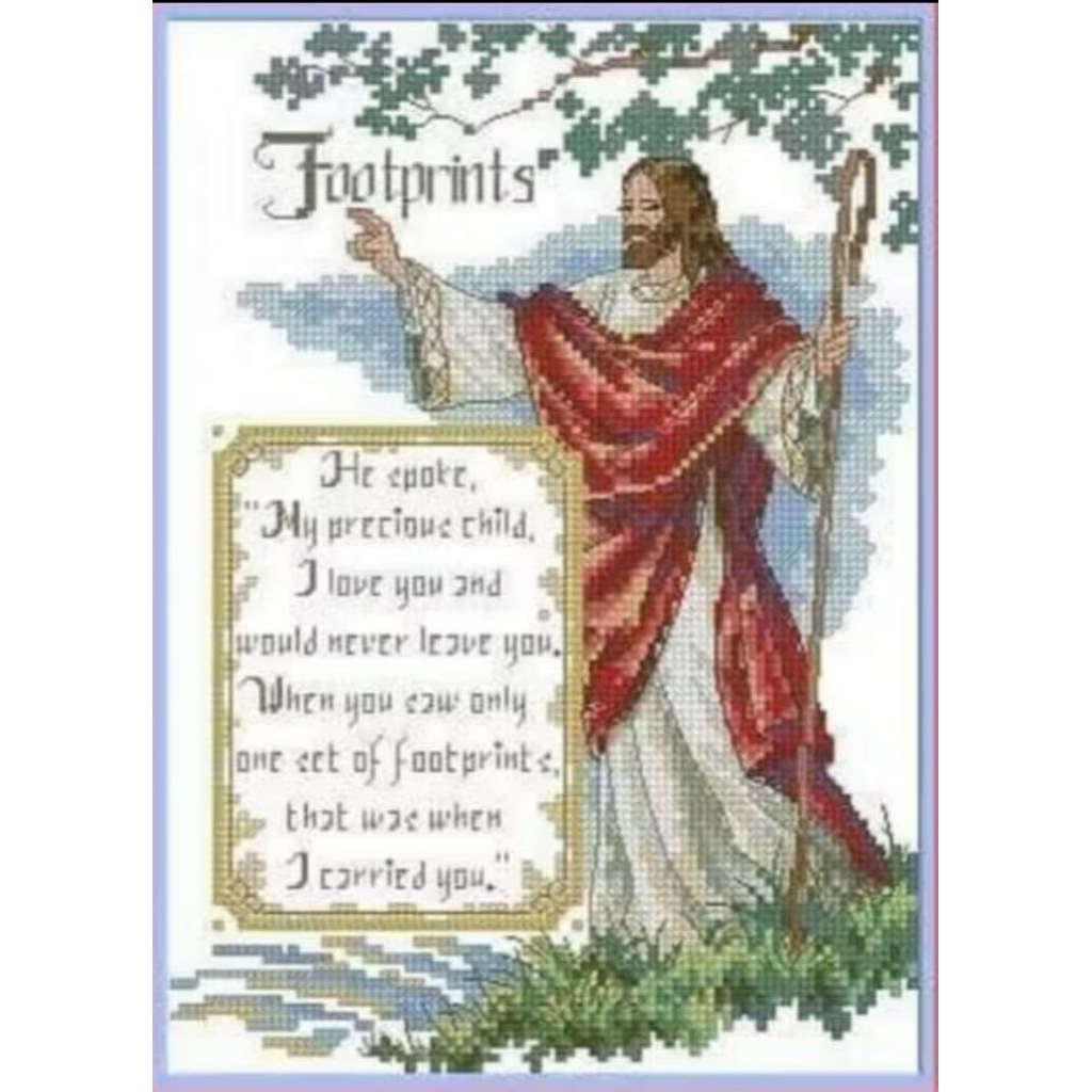 Paket kristik Yesus footprints cross stitch 14ct