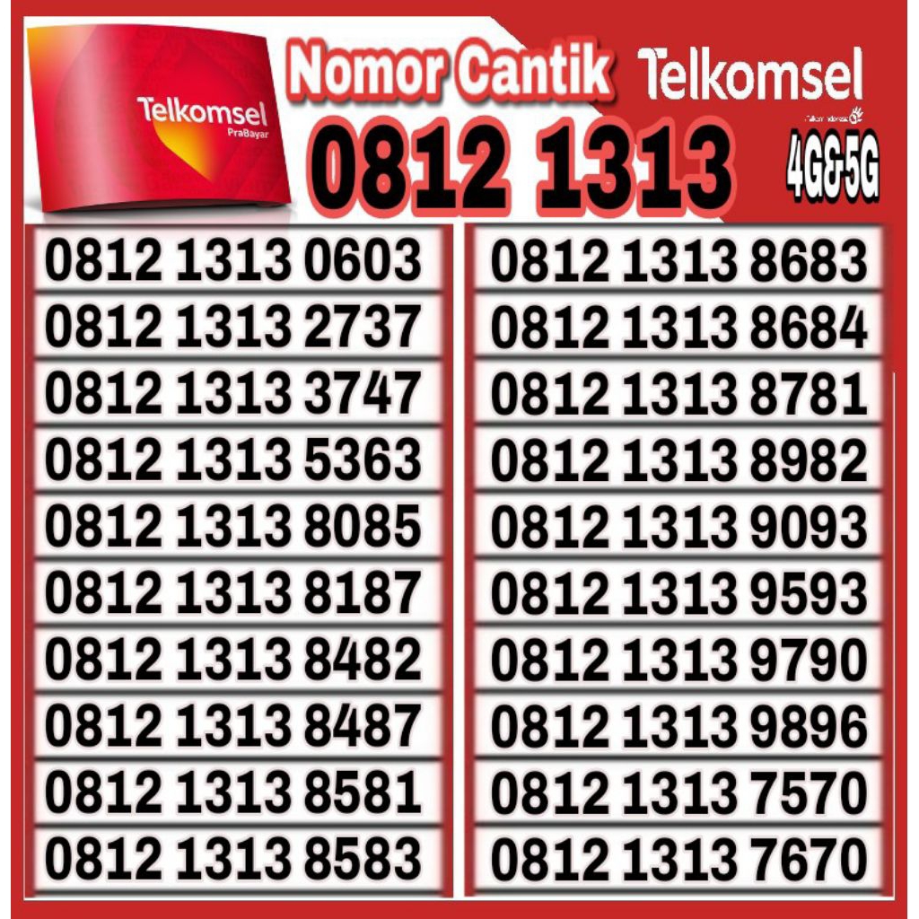 Nomor Cantik Telkomsel Simpati 4G LTE O812 1313