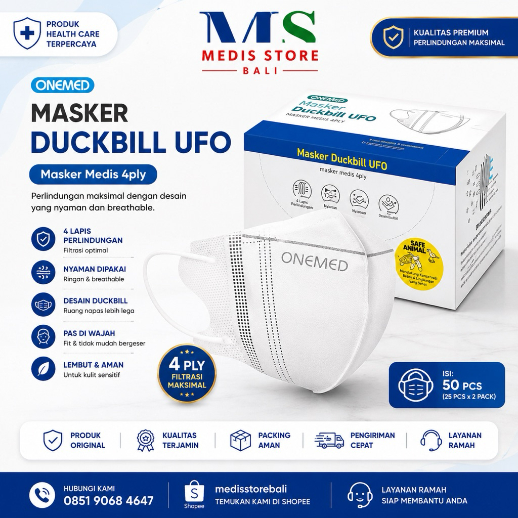 Masker duckbill UFO Onemed isi 30pcs| Masker duckbill medis | Masker ufo onemed