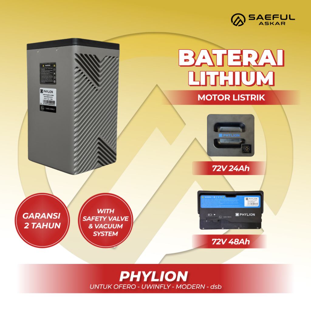 Phylion Baterai Lithium 72V Motor Listrik Pabrikan Garansi 2 Tahun - Saeful Askar