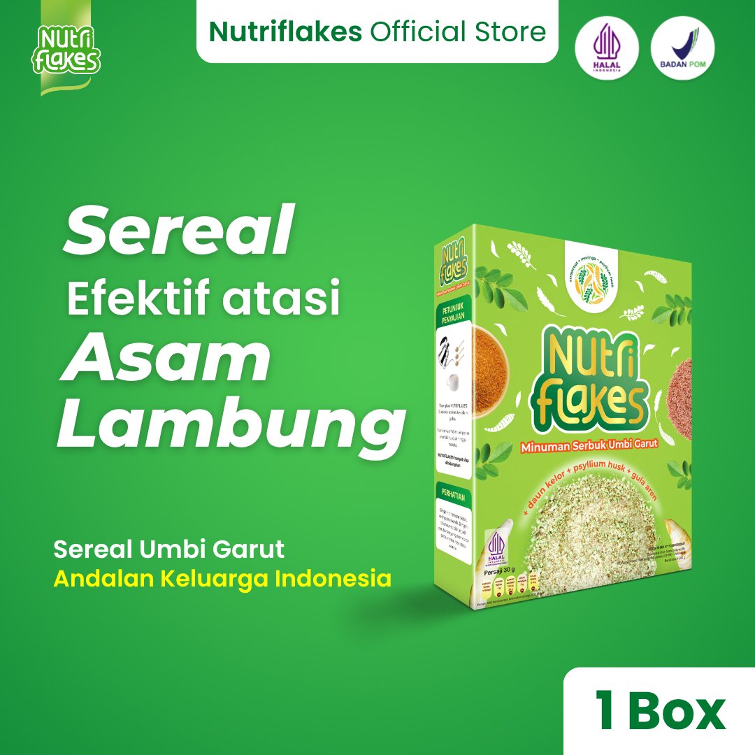 Nutriflakes Sereal Umbi Garut Membantu Meredakan Asam Lambung, Maag dan Gerd Paket 1 Box