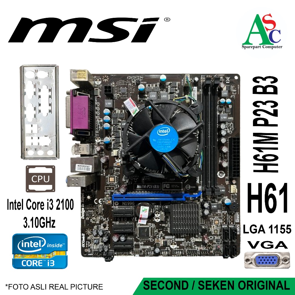 Motherboard MSI Core i3 h61 Fan Intel Backpanel