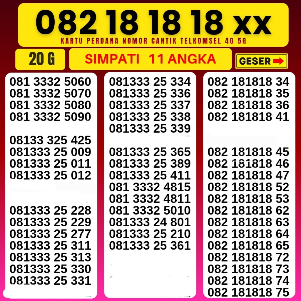 Nomor Cantik Simpati Telkomsel 4G 5G Kartu Perdana Telkomsel Simpati Nocan Simpati Nomer Cantik Telk