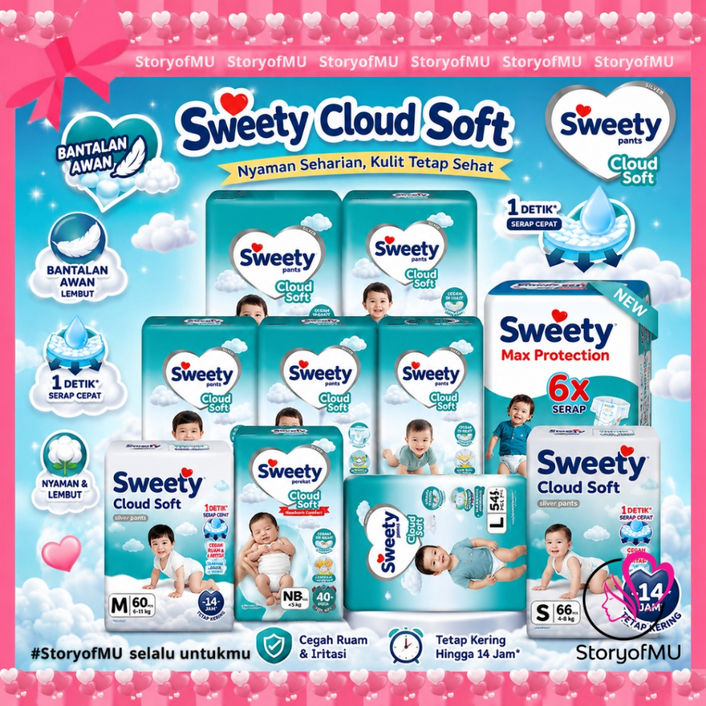 StoryofMU  SWEETY Cloud soft Silver Pants Popok Bayi  NBS40 S38 M32 L28 L54 XL24 XL42 XXL22 S66 M60