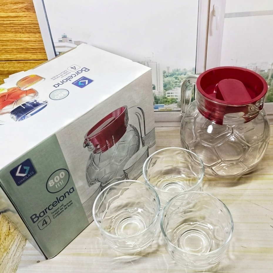 Set Pitcher & Gelas Kaca - 1 Pitcher + 3 Gelas, Tahan Lama, Desain Elegan