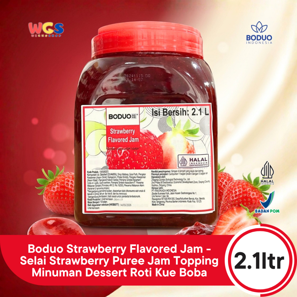 Boduo Strawberry Flavored Jam 2.1L - Selai Strawberry Puree Jam Topping Minuman Dessert Roti Kue Bob