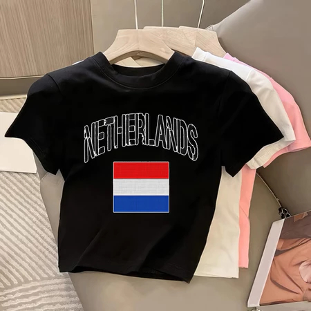 CROP TOP WANITA NETHERLANDS BAHAN KNIT PREMIUM KAOS NETHERLANDS