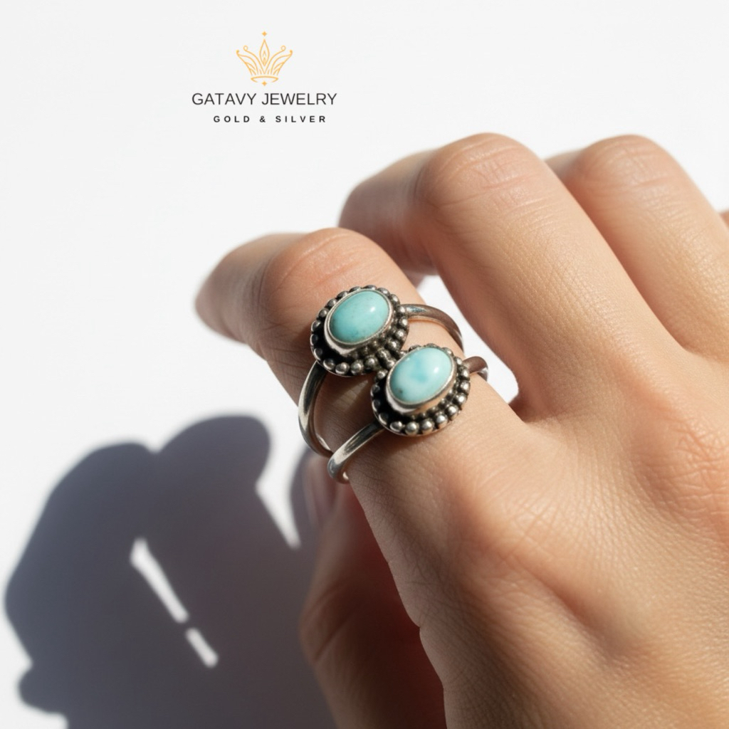 Cincin Perak 925 Permata Larimar | Ring Silver 925 Larimar Stone | Gatavy Jewelry | GJR 0029 Larimar