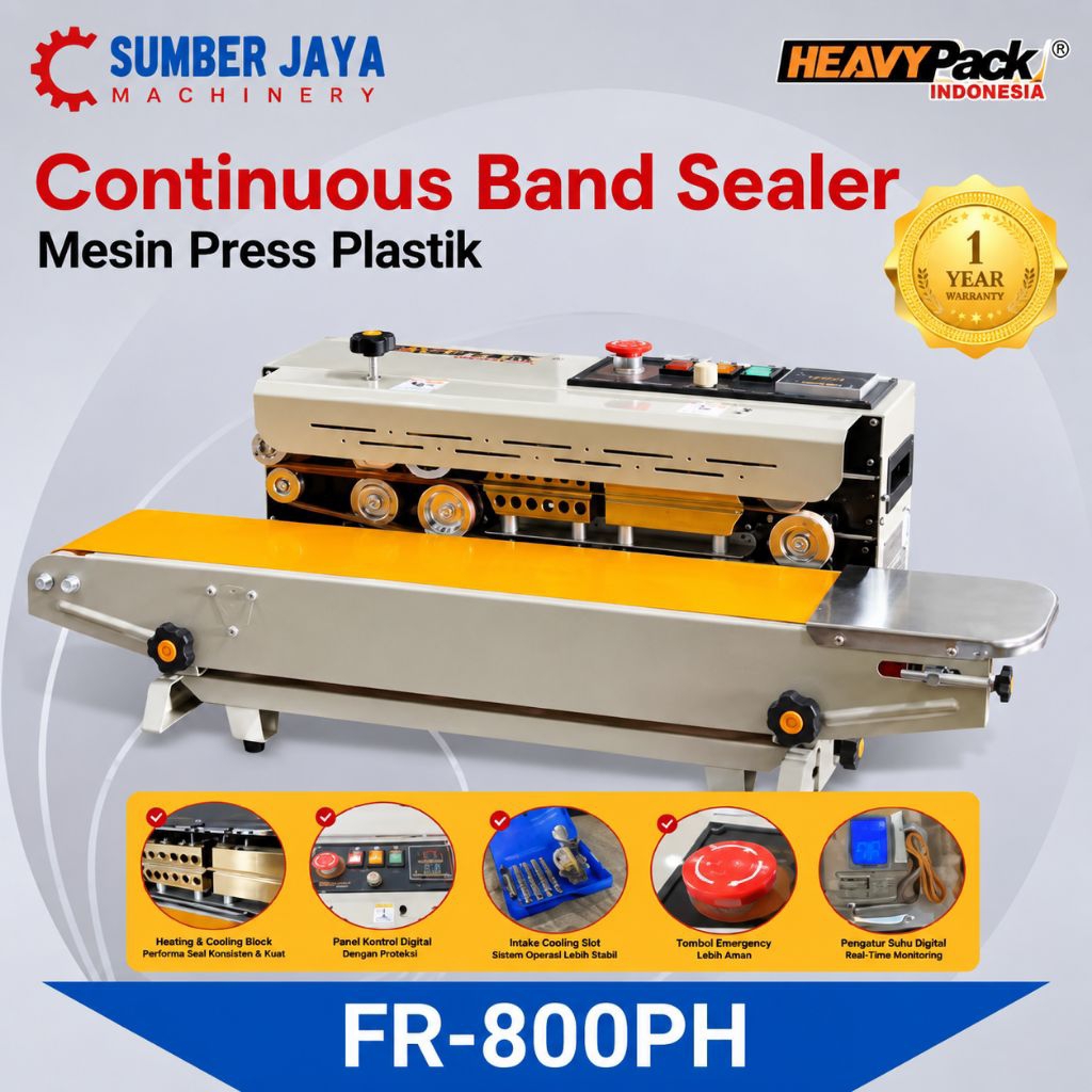 Mesin Sealer atau mesin Sealer pelastik FR-800PH continuous band Sealer