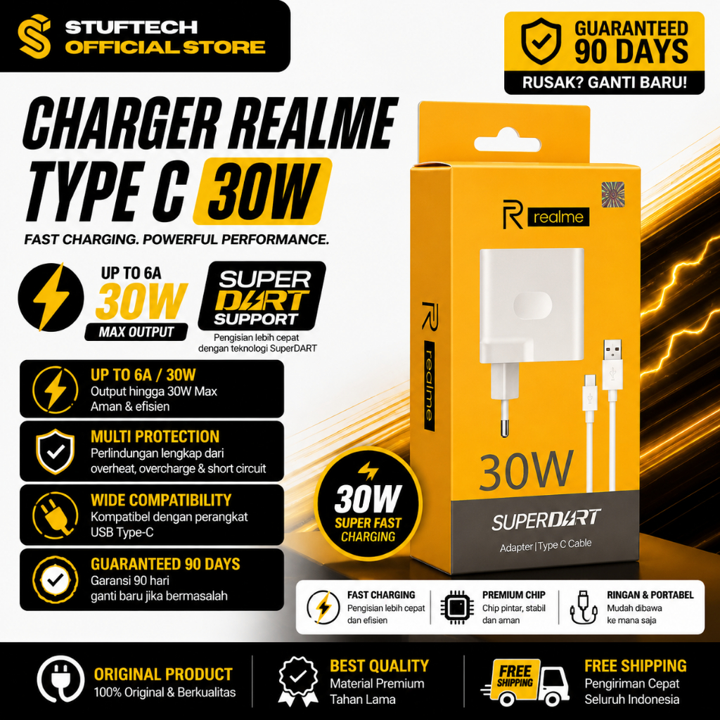 Charger 30 Watt Type C Fast Charging dengan Kabel Kepala Casan Handphone