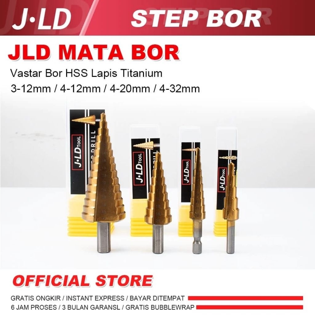JLD Mata Bor SPIRAL PAGODA mata bor set 3-12mm,4-12mm,4-20mm,4-32mm mata bor Pagoda besi Cone drill