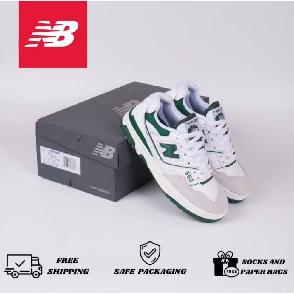 Sepatu New Balance 550 White Green Suede Original Pria Wanita NB 550 Premium Sneakers Import