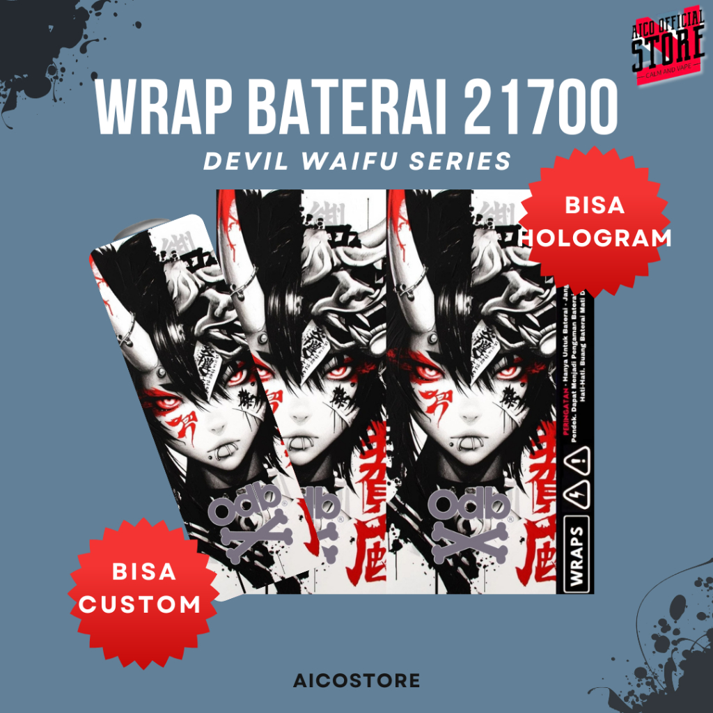 WRAP SERIES Stiker Wrap Baterai 21700 Motif Devil Waifu Series Premium Vinyl Anti Air | Skin Pelindu