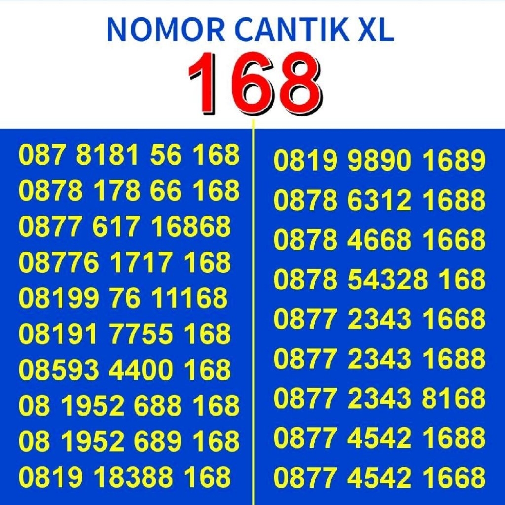 Kartu Perdana Nomor Cantik XL HOKI 168 1688  1168 1689 16899