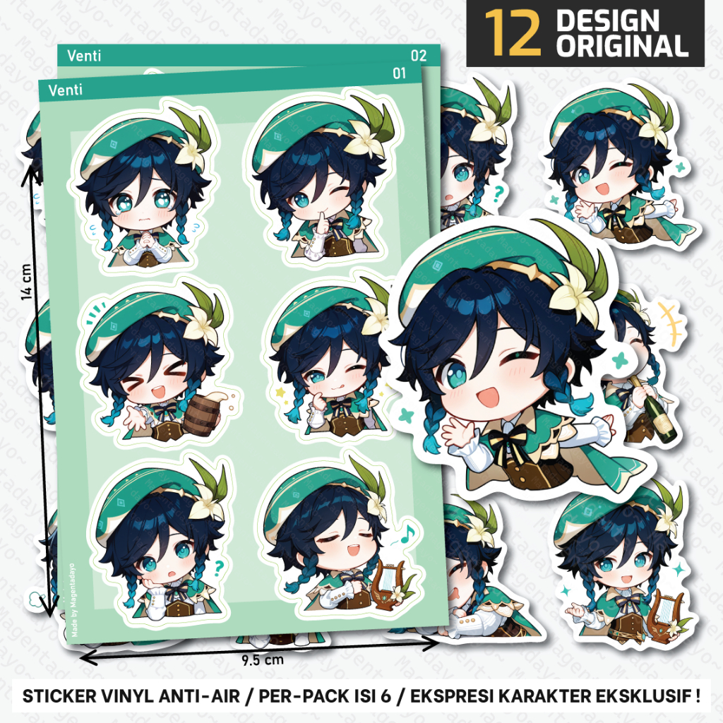 Stiker Set VENTI Anemo Archon Mondstadt Genshin Impact Vinyl Anti-air Waterproof Sticker Anime Game