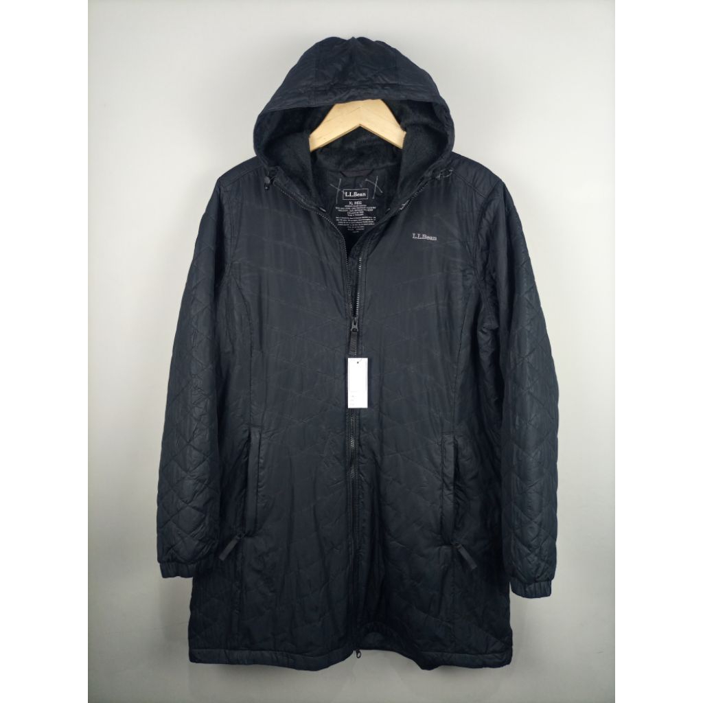 Jaket LL Bean Long Quilted Wanita Original_Hitam_Size Masuk XL