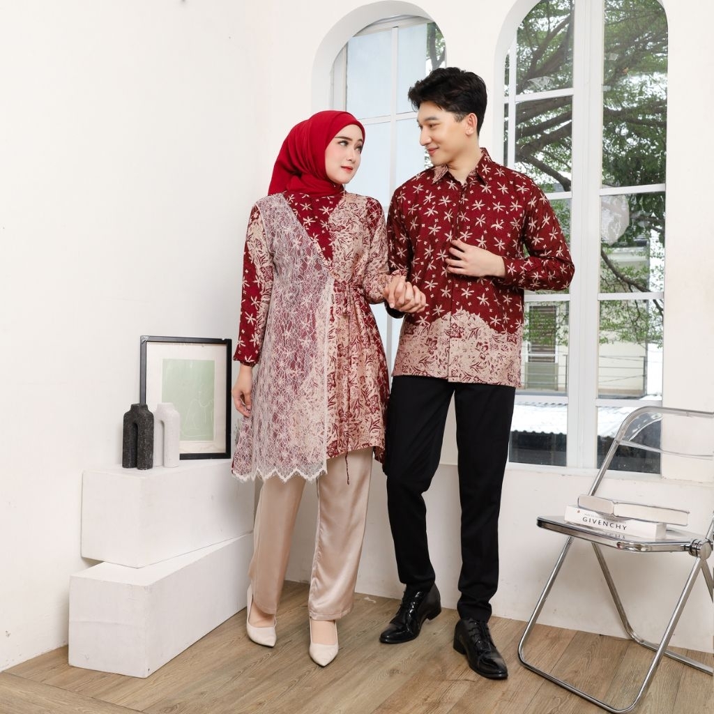 ALAZZA-Cuople Set celana Tunik Batik Dobby Viscose Premium/Couple Batik Moderen Super Mewah&Elegant