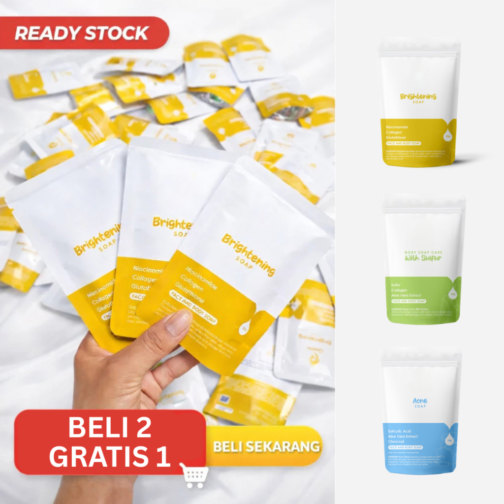 BELI 2 GRATIS 1 Qs Soap Brightening / Sabun Whitening Pemutih Badan Pencerah Wajah Kusam Glowing Pen