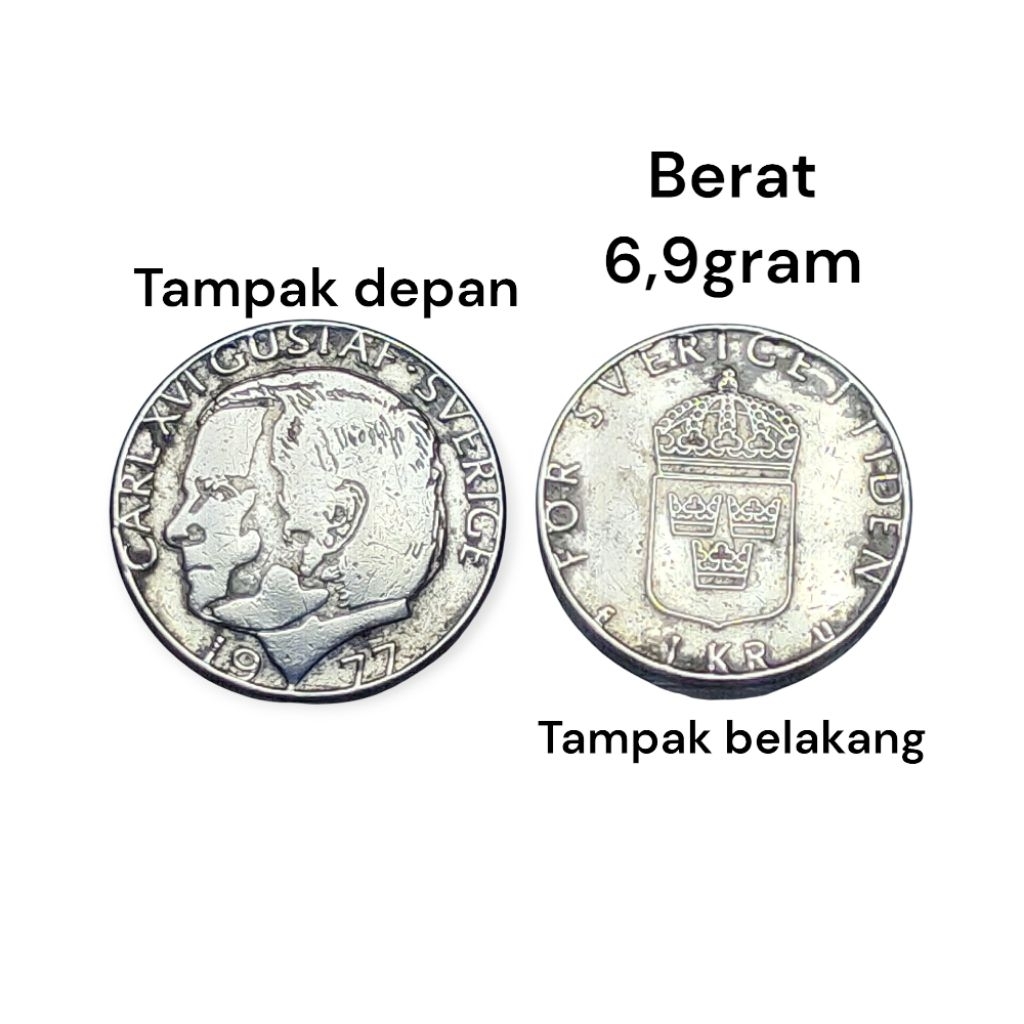 Koin 1 Krona Swedia Tahun 1977