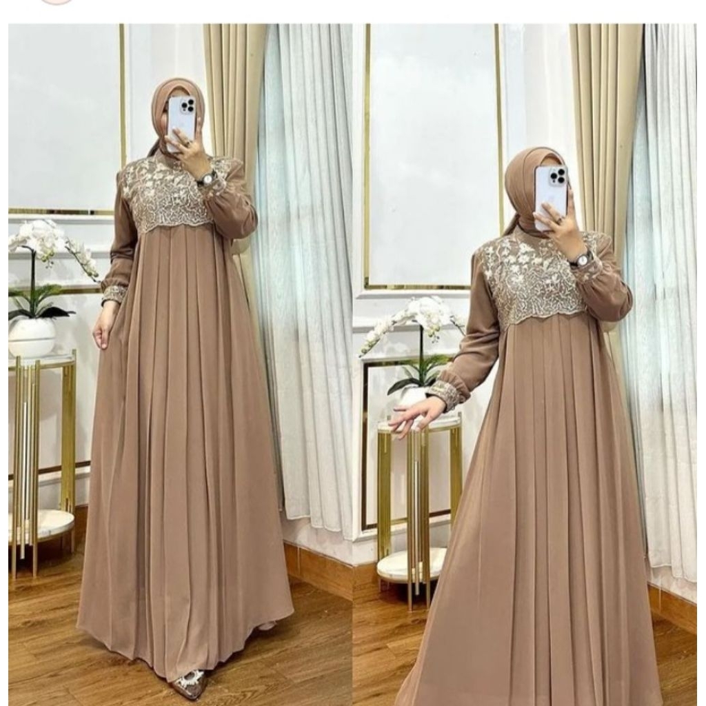baju gamis brukat terbaru/baju gamis model kekinian /baju gamis wanita dewasa
