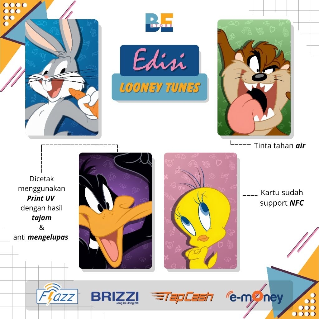 KARTU ETOLL EDISI LOONEY TUNES E-MONEY/FLAZZ/BRIZZI/TAP-CASH/ SALDO NOL