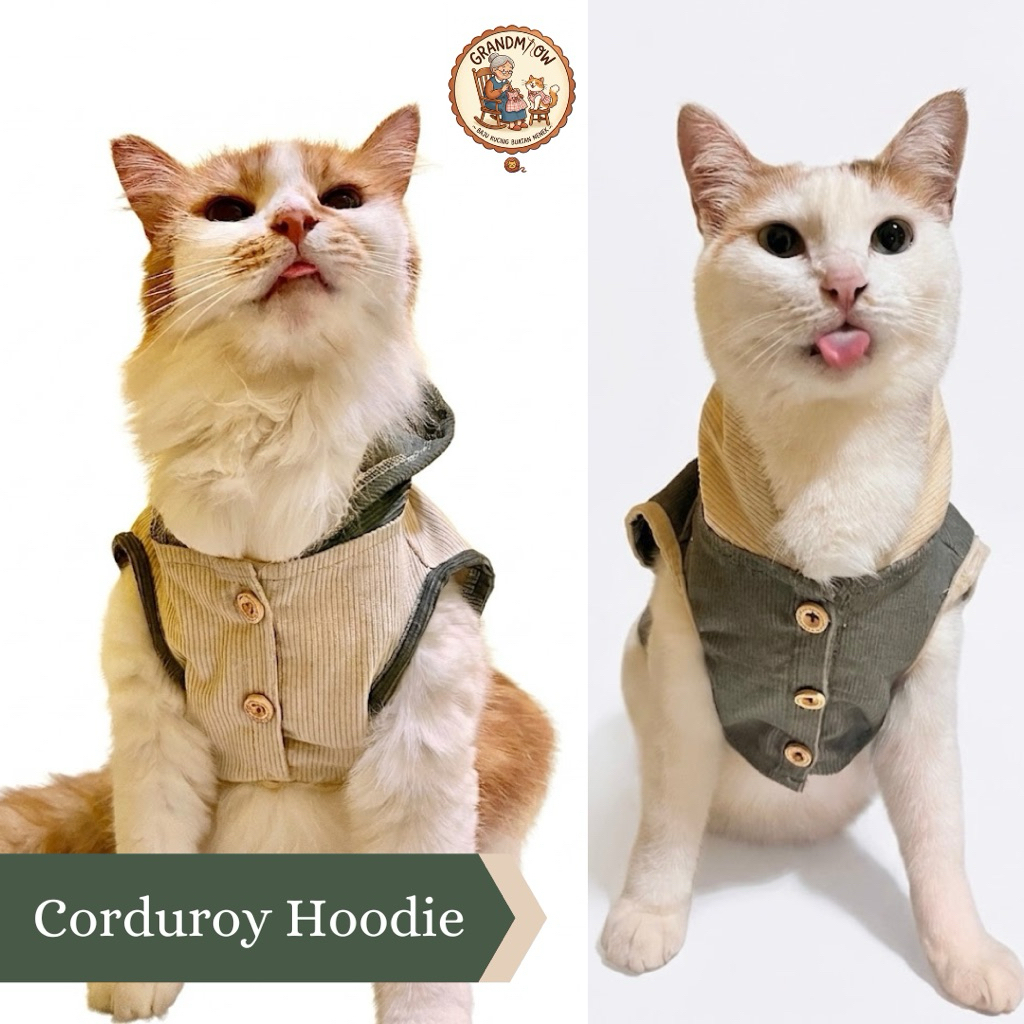 Baju Kucing Corduroy Hoodie Untuk Kucing Jantan - Grandmaow Baju Kucing Buatan Nenek