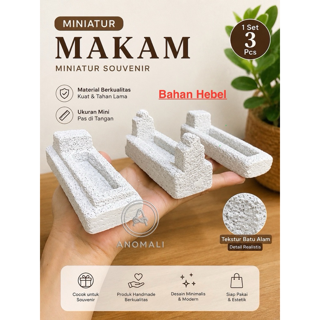 Miniatur Makam Hebel Handmade Miniatur Kuburan Dekorasi Diorama Kerajinan Unik - 3pcs